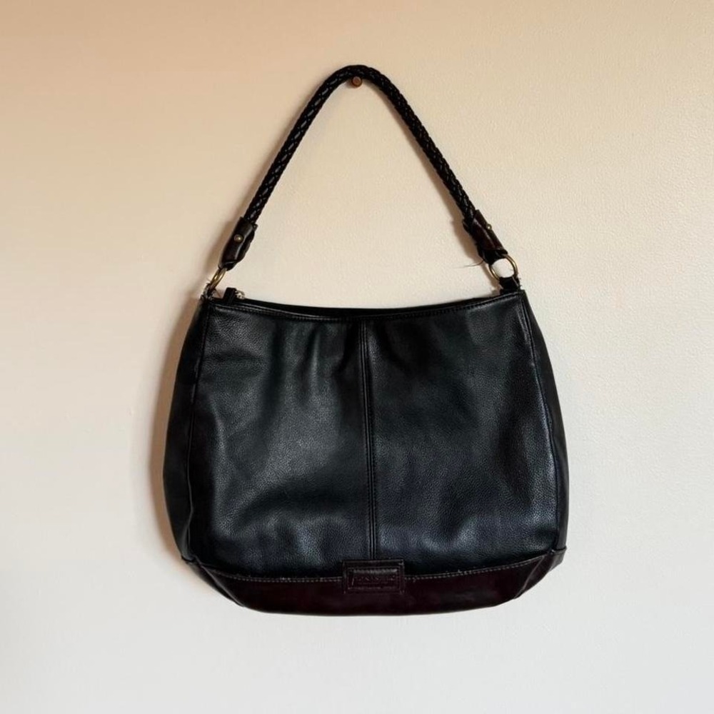 Vintage Tignanello Black Brown Leather Shoulder Bag Braided Strap Y2K Minimalist